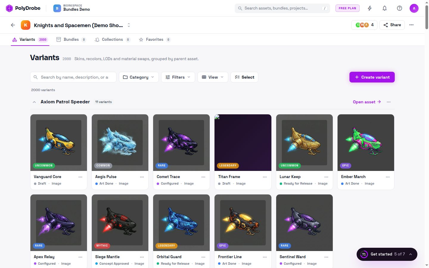PolyDrobe library view filtered by category, rarity, and tag